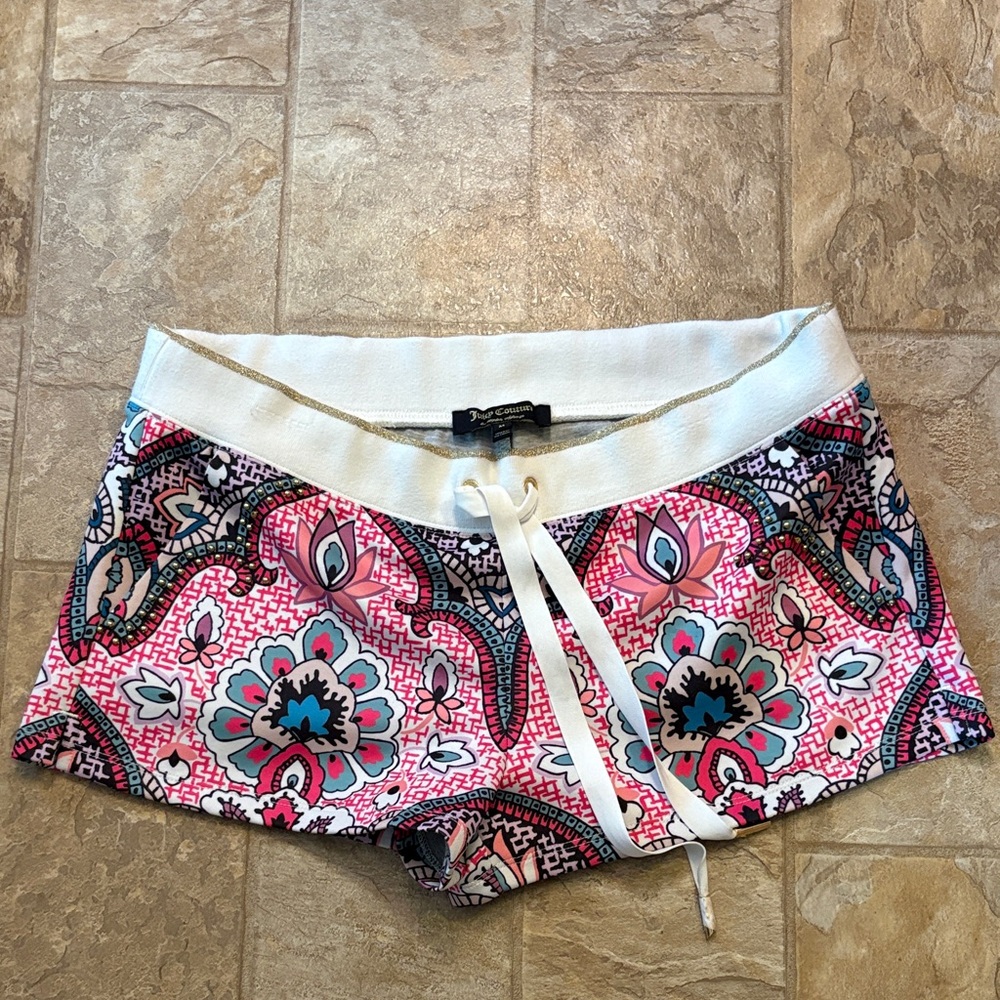 Juicy Couture Pink Paisley Print Drawstring Athletic Shorts